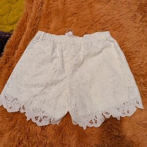 JOHNY WAS White High Waist Lace Shorts. MWT, Size XL